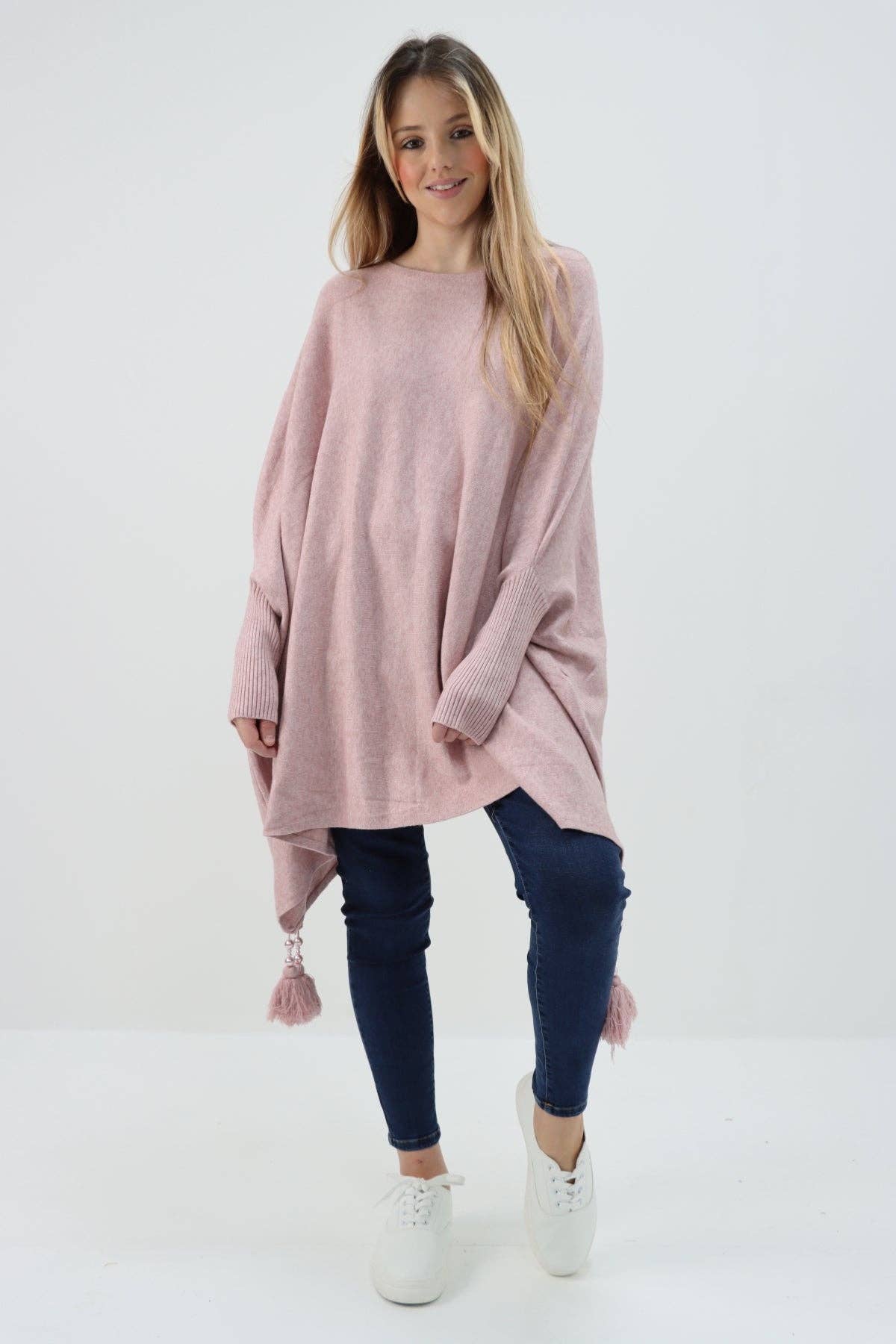 Miss Bold - Wholesale Poncho - Women's - Italian Plain Batwing Sleeves Tassels Tunic Poncho30