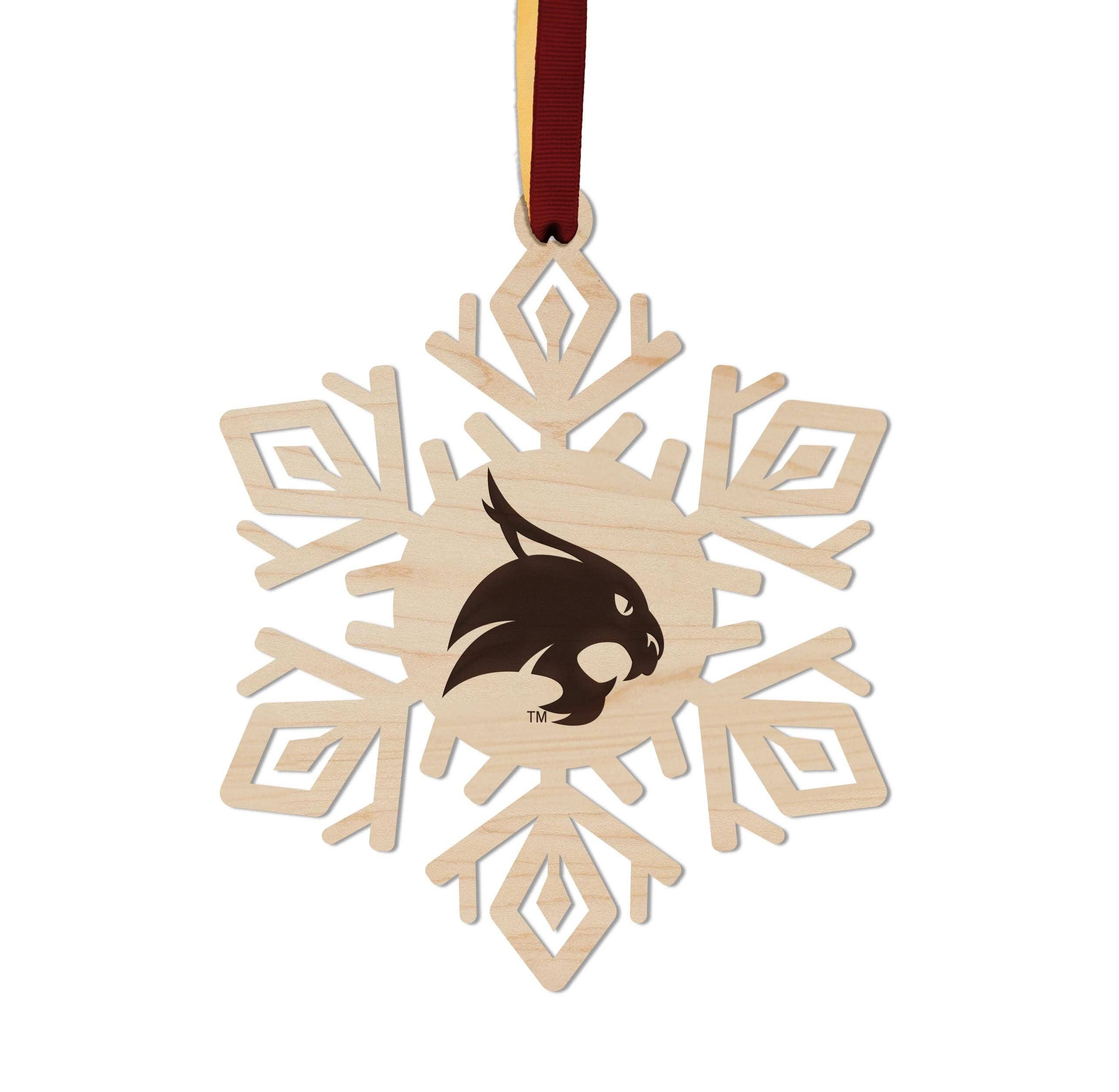 LazerEdge - Wholesale Ornament - Texas State University Bobcats Snowflake Ornament – Crafted from Cherry and Maple Wood – Texas State Bobcats1