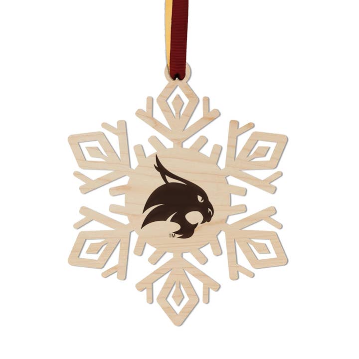 LazerEdge - Wholesale Ornament - Texas State University Bobcats Snowflake Ornament – Crafted from Cherry and Maple Wood – Texas State Bobcats1