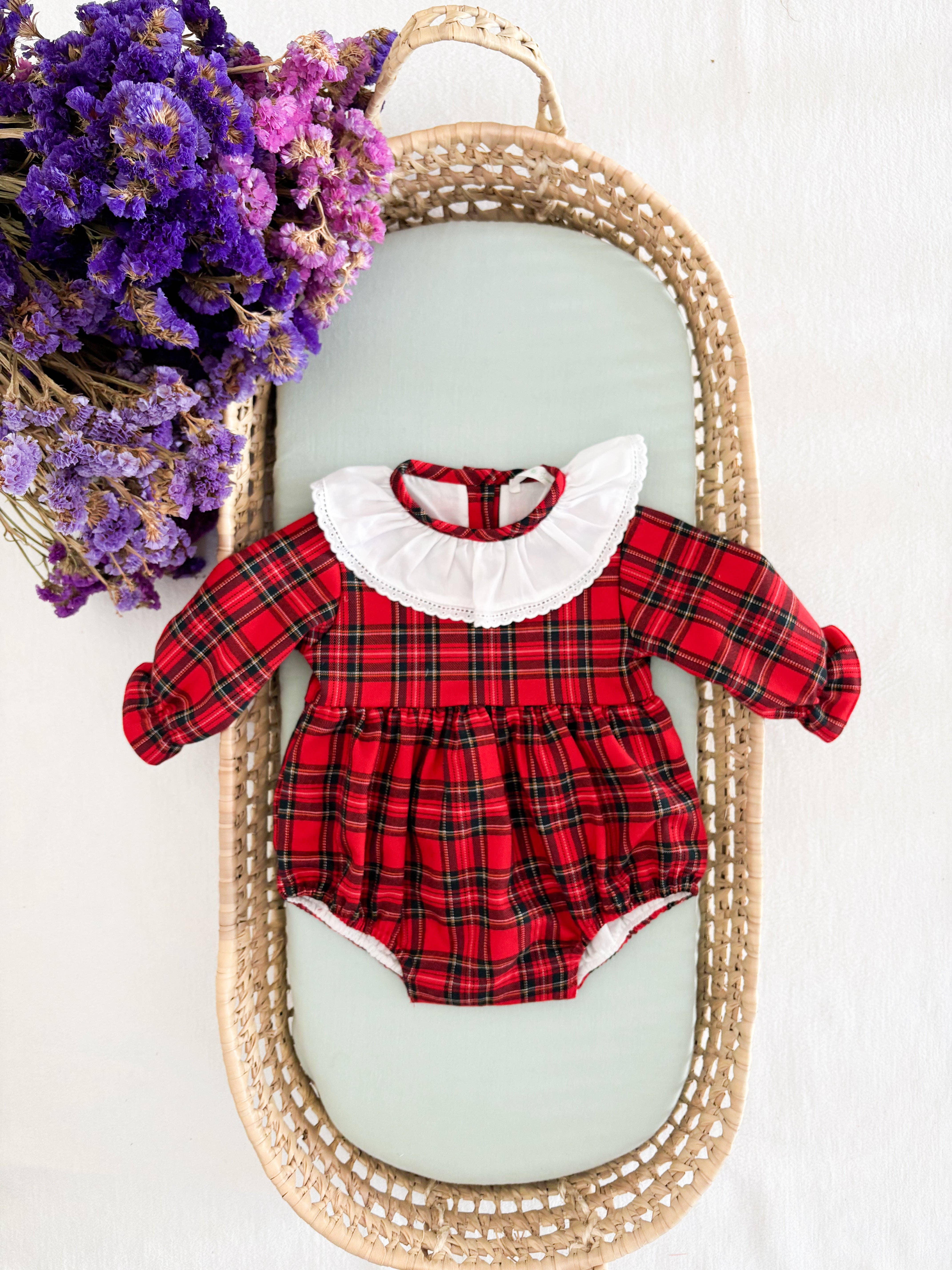 Maria Jasmim Baby & Child - Wholesale Bodysuit (Non-Footed) - Baby - Cute Red Tartan Ruffled Collar0