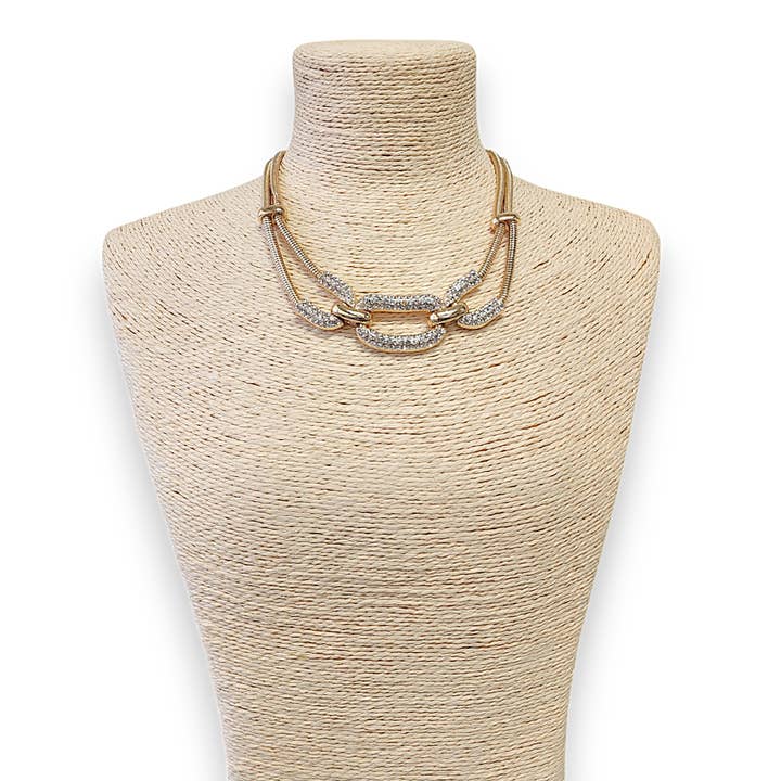 Bijoux Envie Statement Jewelry - Wholesale Link & Chain Necklace - Vintage Pavé Link Collar Necklace | Statement Jewelry | Gold2