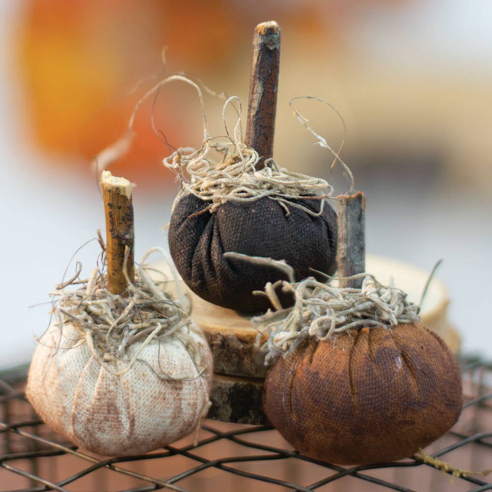 The Hearthside Collection - Wholesale Decorative Tabletop Object - Gathered Mini Pumpkins, 3 Assorted1