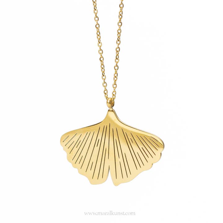 Maral Kunst - Wholesale Pendant/Charm Necklace - Ginkgo Leaf 18K Gold Plated Stainless Steel Necklace