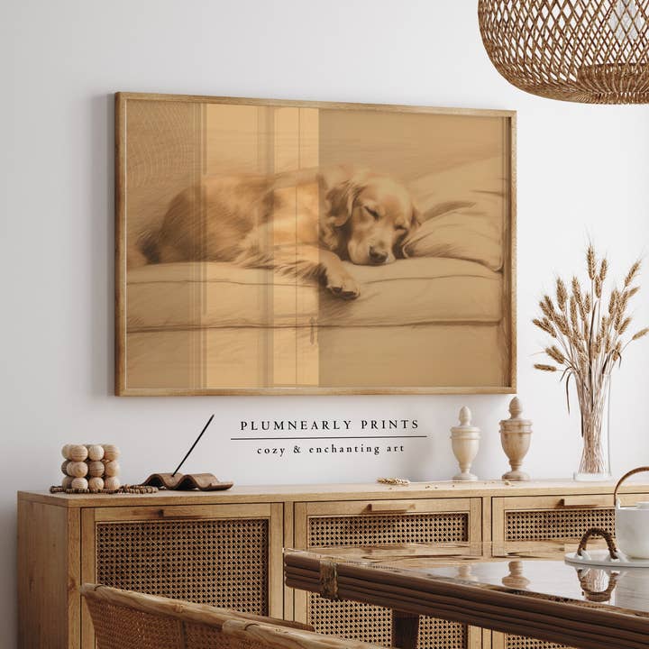 Plumnearly Prints - Wholesale Art Print - Golden Retriever Dog Charcoal Drawing Art Print Poster 2