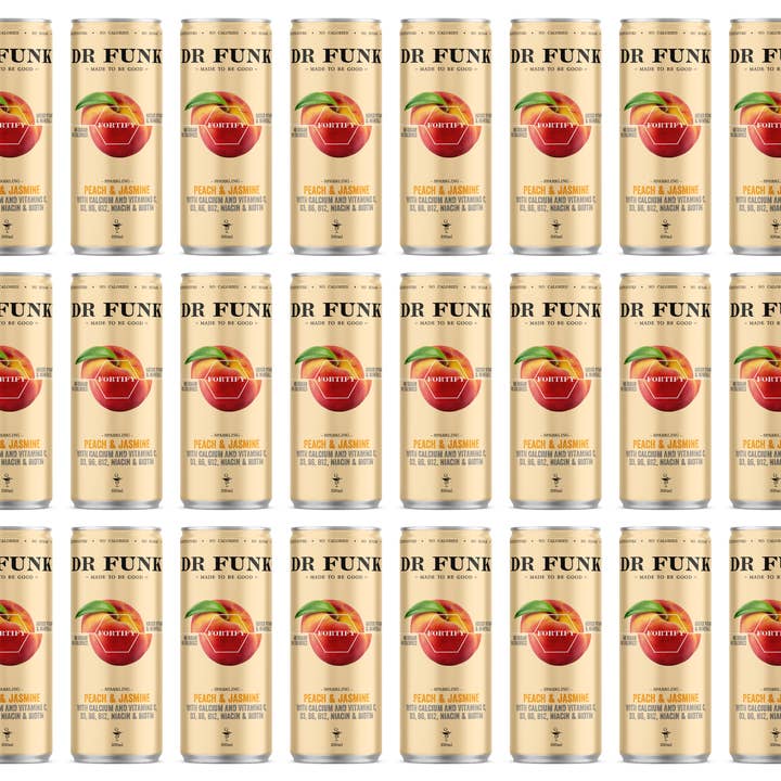 Dr Funk – wholesale Sparkling water – Peach & Jasmine flavoured water with 7 essential nutrients1