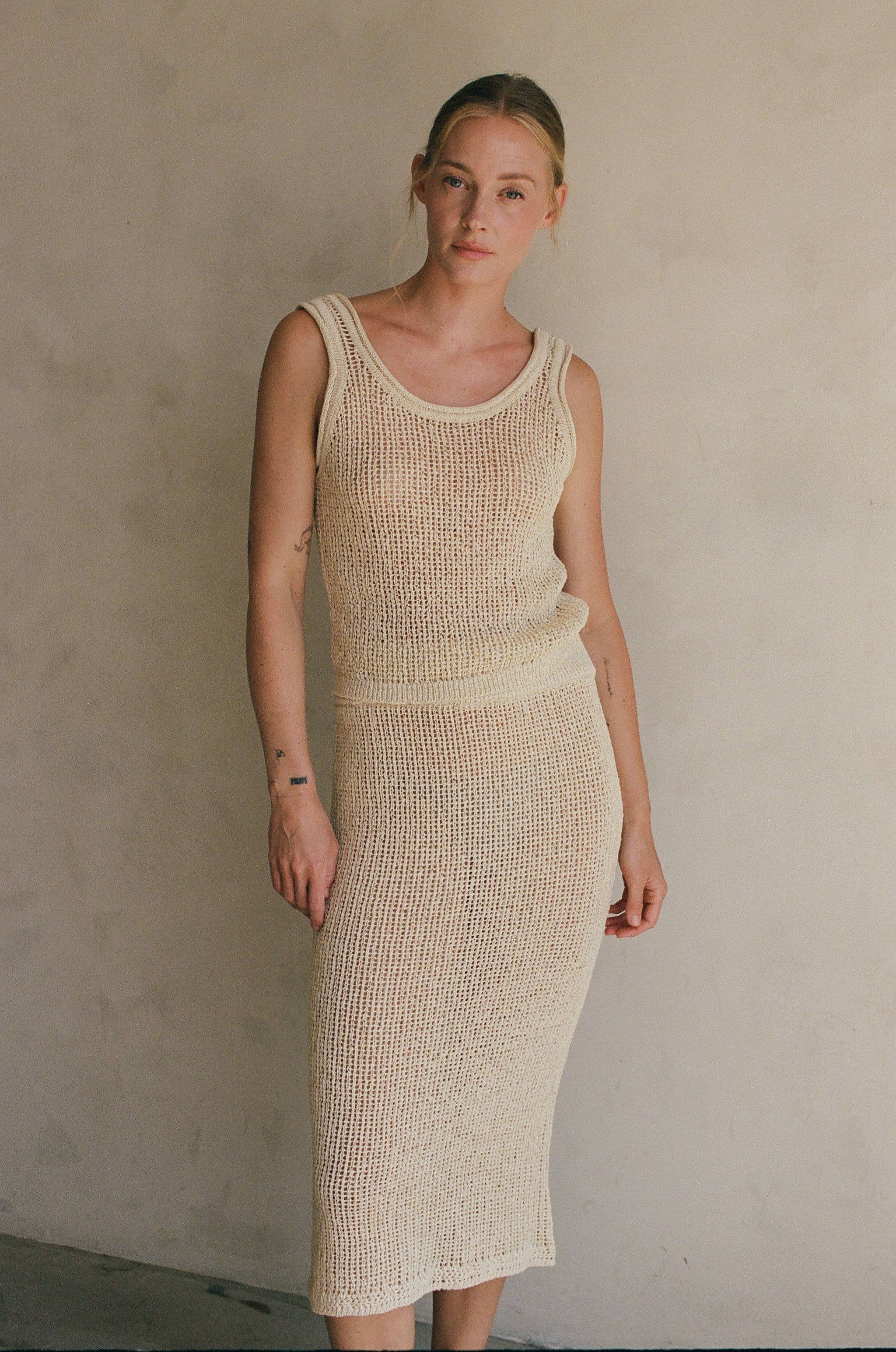 Natural AW1032 | Knit Polyester Cotton Sweater Ribbed Tank for wholesale on Faire2