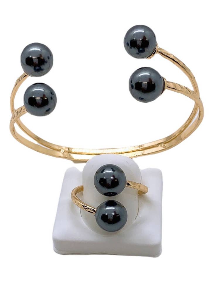 Pulseira e anel de fio de pérola Shell Conjunto de joias de ouro Hamilton por atacado de Anela's Jewelry