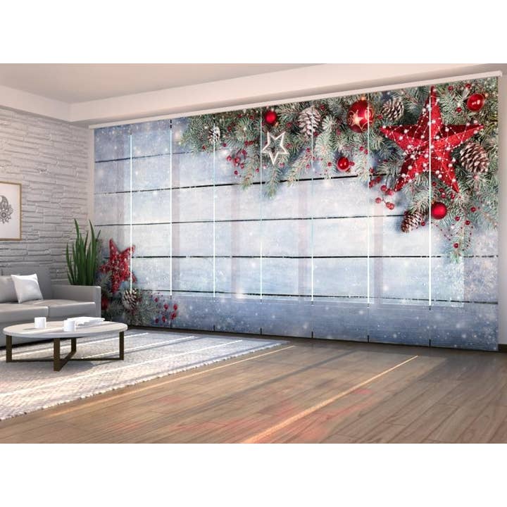 Set of 8 Christmas Red Star Panel Curtains 2 for wholesale by IlyDecor