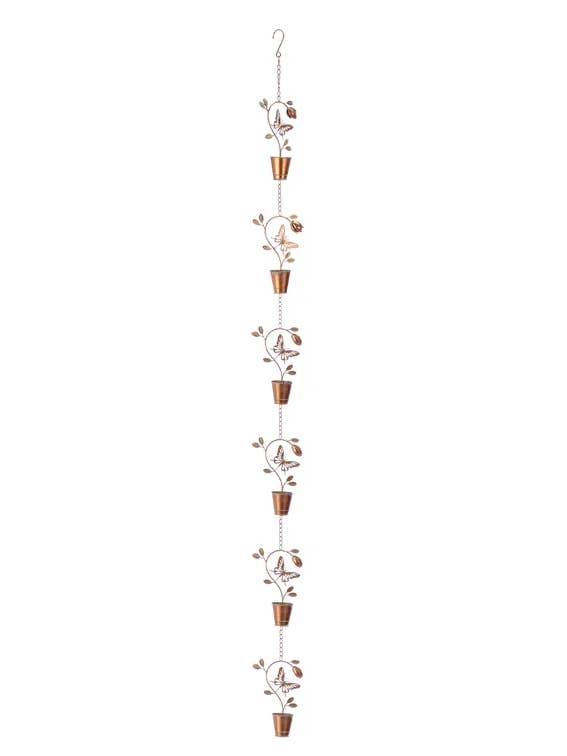 Copper Floral Cup Rain Chain – Garden Décor Item #17081 for wholesale by Napco