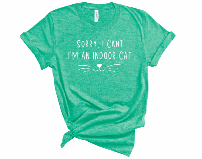 Woofingtons & Company – Großhandel T-Shirt mit Siebdruck – Damen – Sorry, ich kann nicht – Indoor-Katzen T-Shirt – Lustiges Geschenk für Katzenliebhaber4