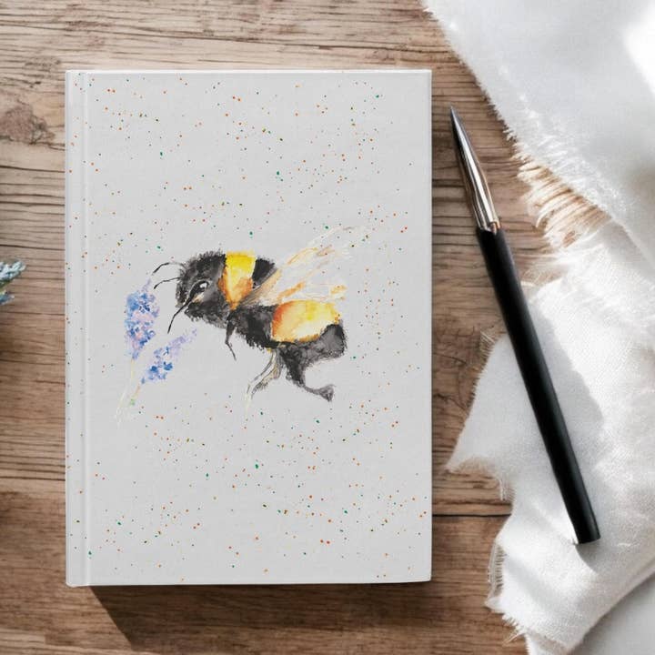 Bumblebee Hardback Journal, Watercolour Art, A5 Notebook, Lined paper, by Sarah Epsom for wholesale by Sarah Epsom