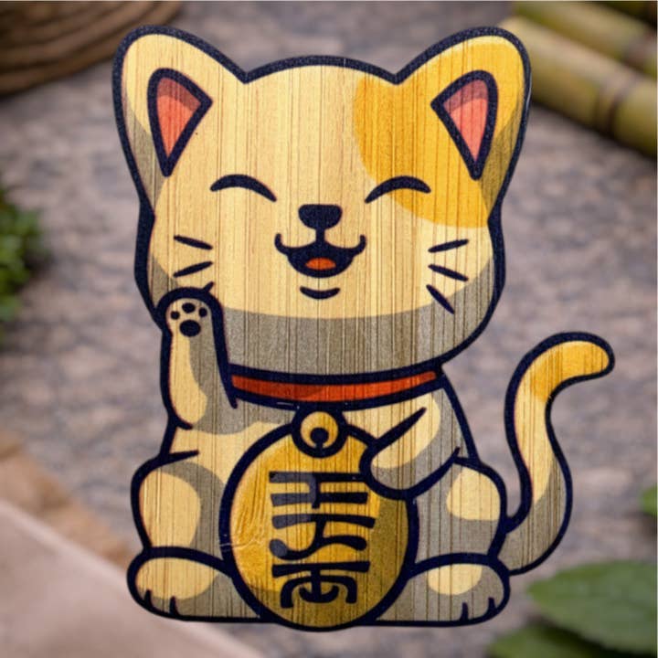 Gato sortudo por atacado de Bamboo Wood Stickers