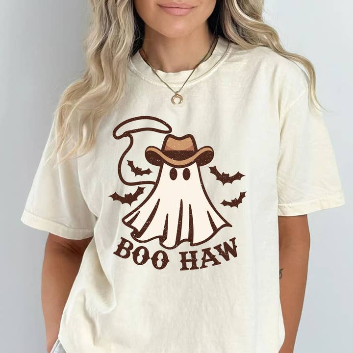 Halloween Western UPGRADED Tee: Boo Haw (PLUS) for wholesale by Small Town Productions