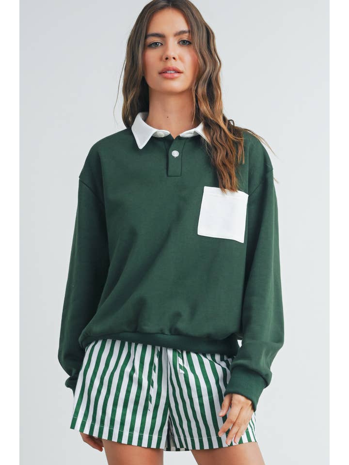 BUTTERMELON - Wholesale Sweatshirt – Women's - Two-Toned Polo Collar Sweatshirt - BMT752513