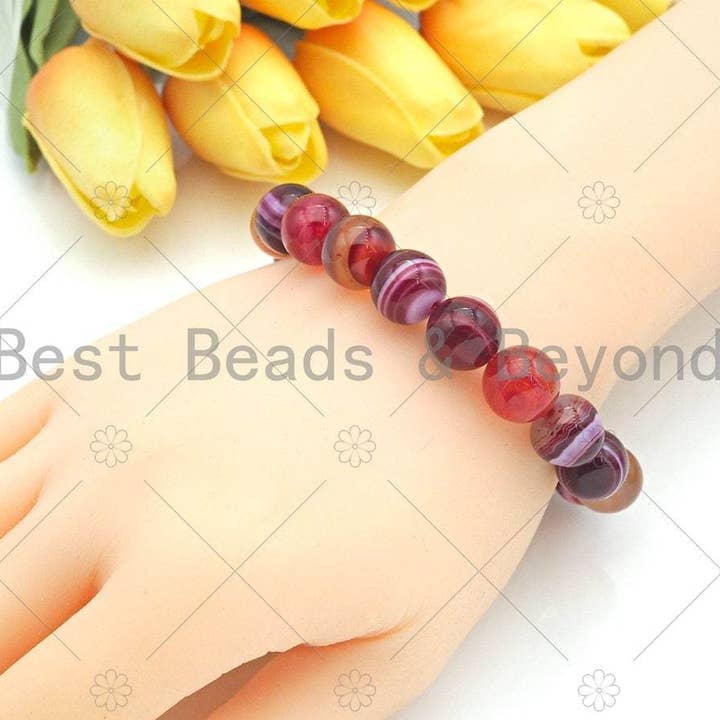 BestBeads&Beyond - Vente Bracelet de perles - Bracelet extensible en agate rouge naturelle, Sku #EF243