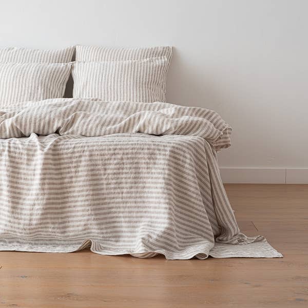 Linen Flat Sheet Natural Ticking Stripe for wholesale by LinenMe