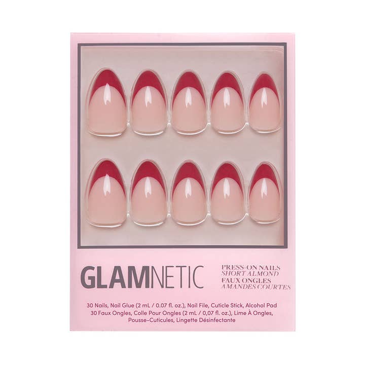 Glamnetic - Wholesale Press-On/Fake Nails - Rose Garden Press-On Nails | Red French Tip | Short Almond1