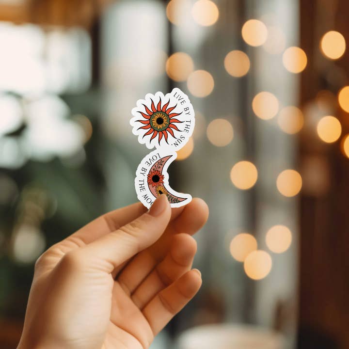 Beautiful Live By The Sun Love By The Moon Sticker for wholesale by Mystical Monkey Toes