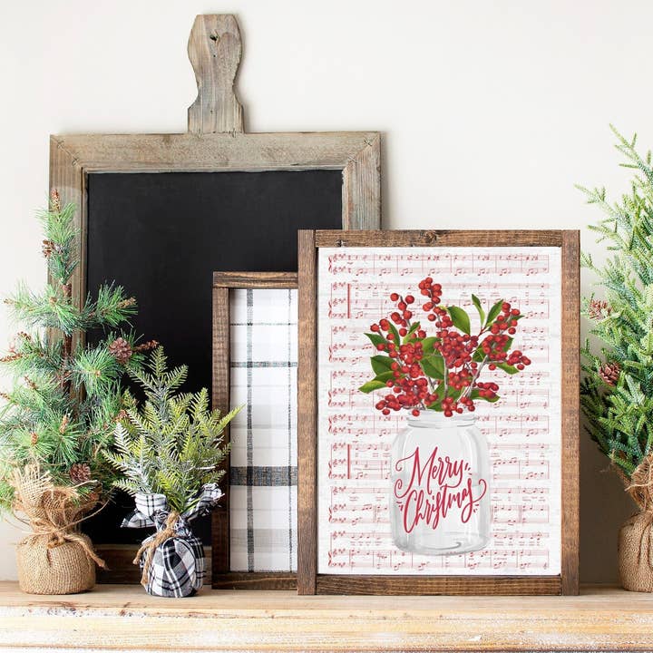 Red Holly Berries Bouquet White Merry Christmas Mason Jar for wholesale by Lettered & Lined