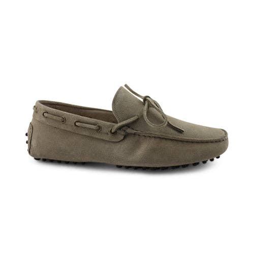 Mocassins en daim gris tourterelle avec caoutchouc pour la vente par Otisopse