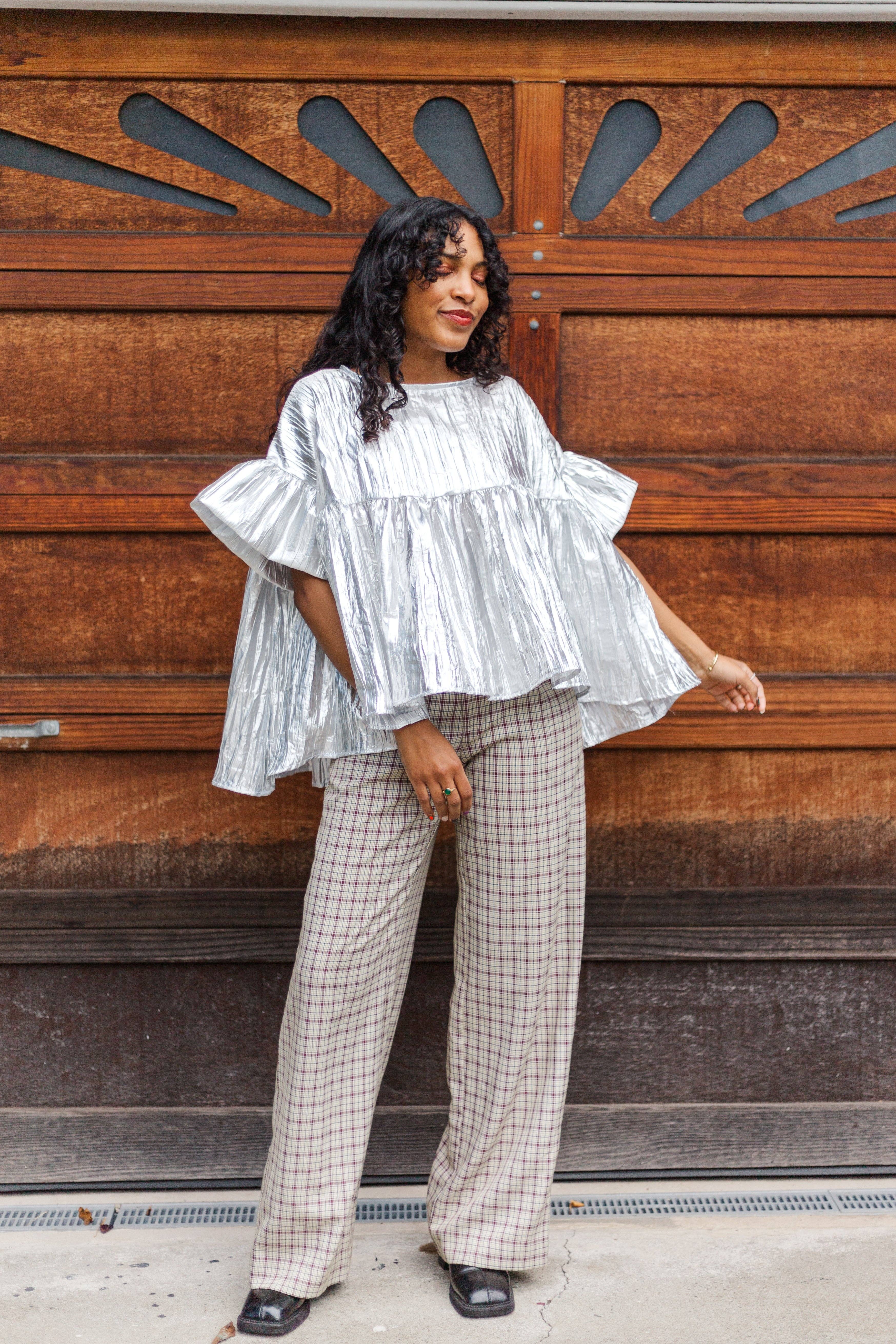 Nettle Studios - Wholesale Blouse - Women's - Size-Inclusive Plus Size Womens Silver Metallic Gathered Top32