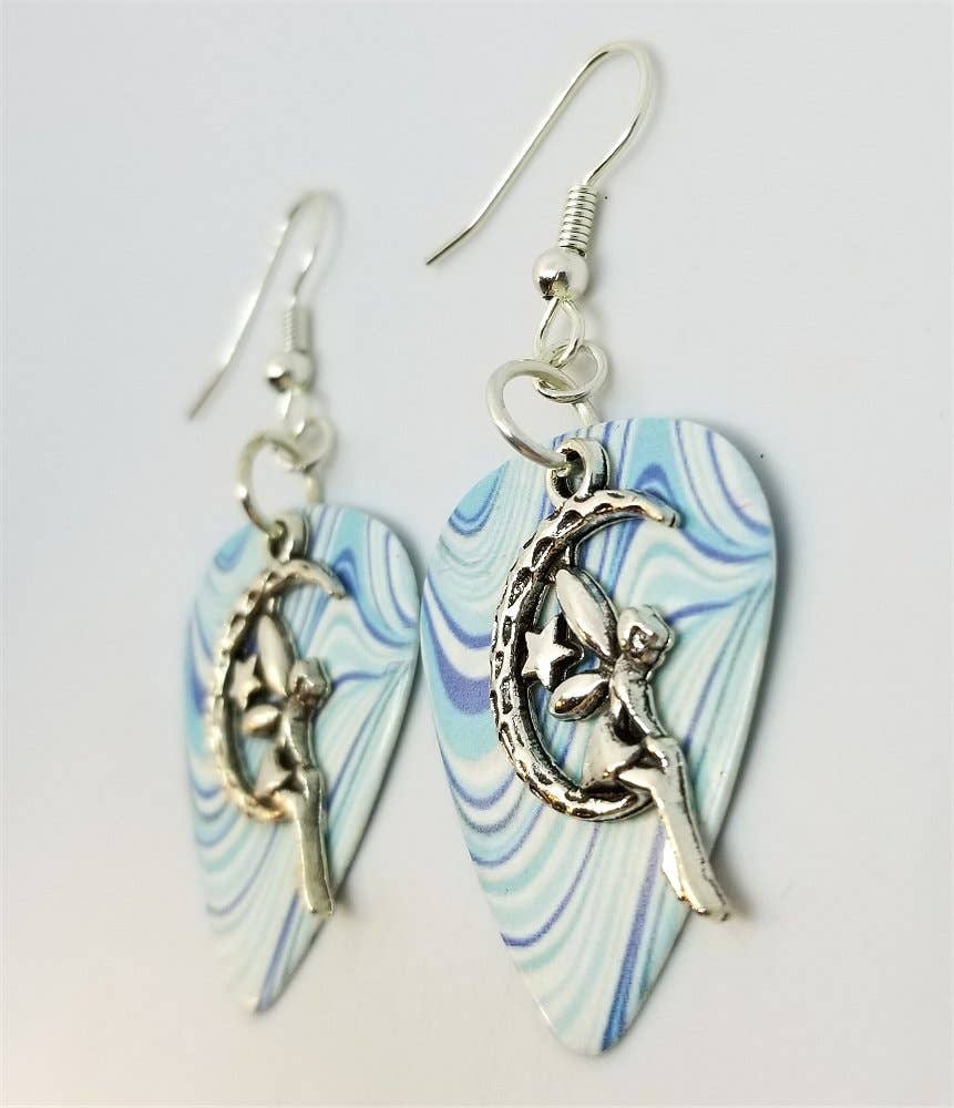 Simply Raevyn - Wholesale Dangle Earrings - Fairy on the Half Moon Charm Guitar Pick Earrings33