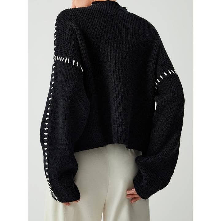 BLACK Stylish Long Sleeve Parisian Round-Neck Knitwear for wholesale on Faire