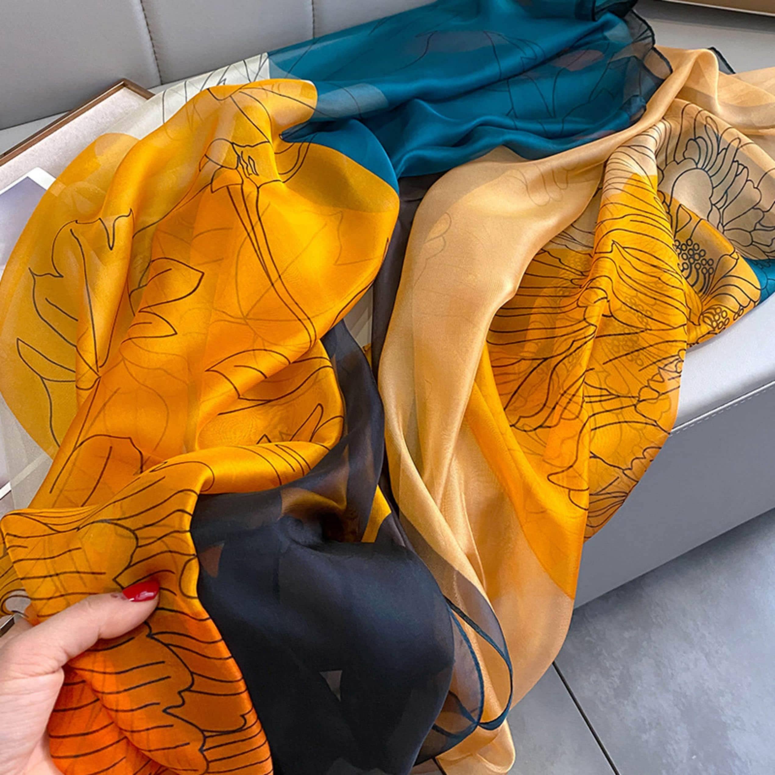 SueSilkHK – wholesale Scarf – Women's – Color blocking summer sarong/Oriental aesthetics sarong/UV protection silk scarf/Summer Cape/Beach Cover Up/Beach Sarong/Gift for her3