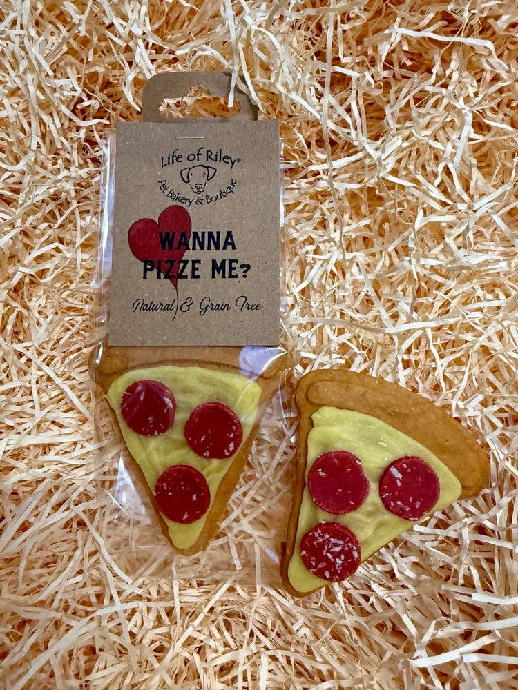 Life Of Riley Bakery Ltd - Wholesale Pet Treats - Dog - Pizza Slice 'Wanna Pizza Me?' - Box of 7