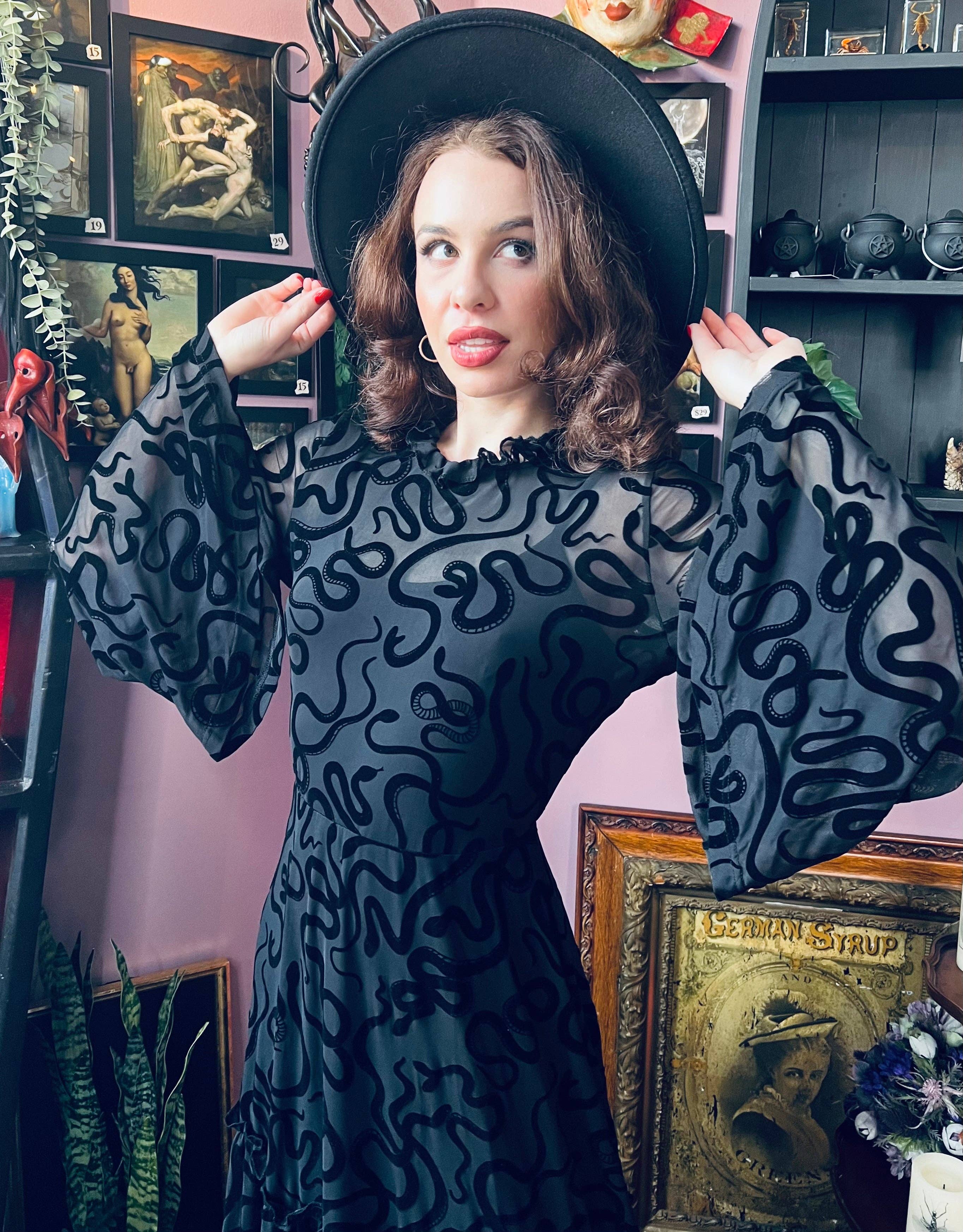 Witchwood Bags - Wholesale Dress - Women's - Sloane - Velvet Flocked Snake Maxi Dress - READY TO SHIP5