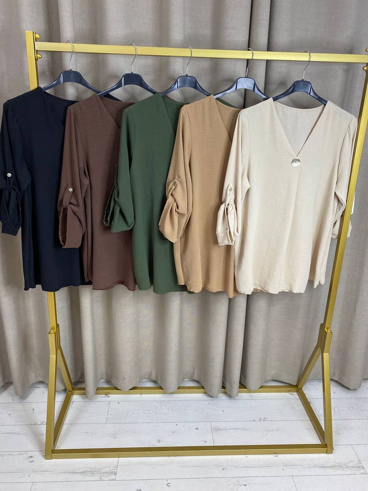 Himali V Neck Button Detail Oversized Top for wholesale by My Winners Direct