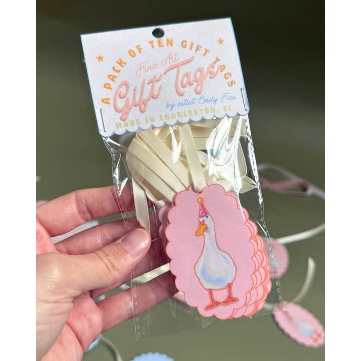 Emily Furr Fine Art - Wholesale Gift Tag - Party Duck Gift Tag Pack1