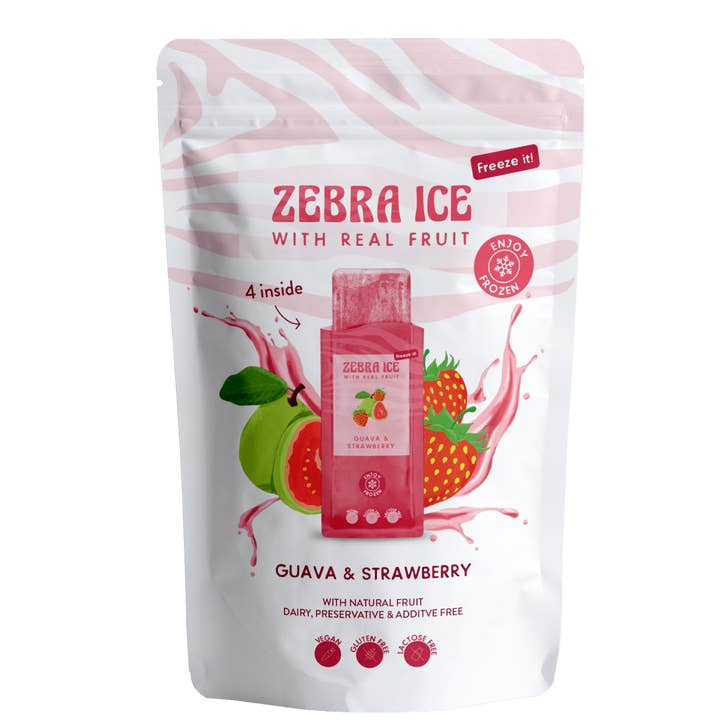 Zonama Food – Großhandel Eis/Sorbet – Zebra ICE Guava & Strawberry 4er Pack