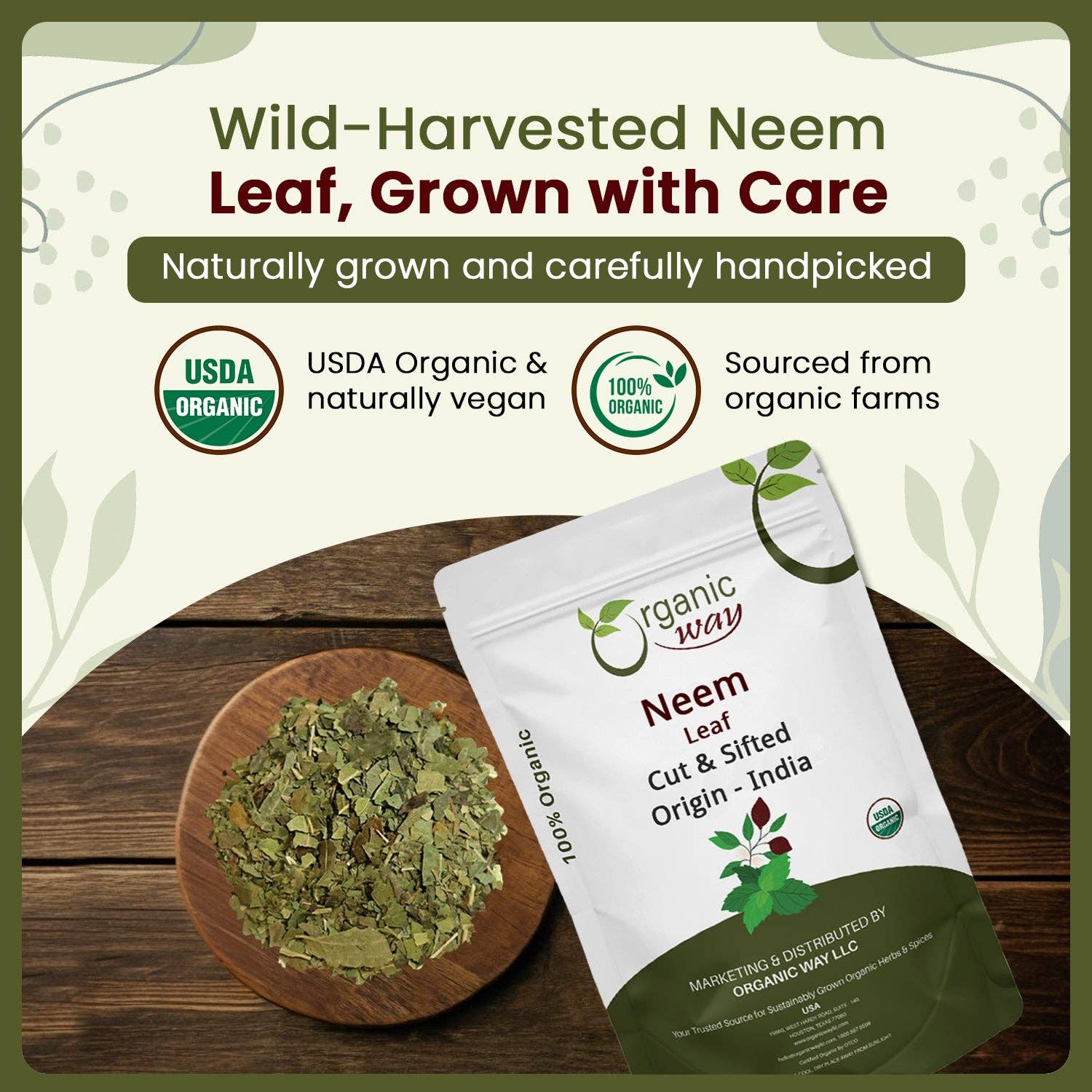 Organic Way LLC - Wholesale Herbs - Neem Leaf Cut and sifted | Herbal Tea | Premium Neem Leaf | USDA Certified | Non GMO & Gluten Free | Origin - India2