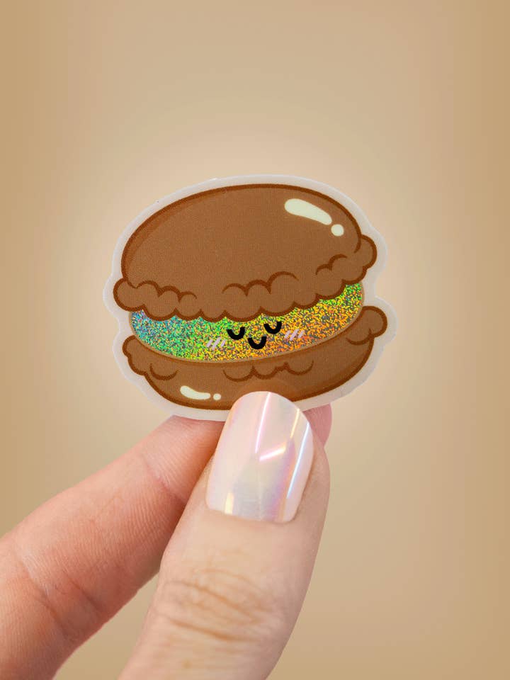 chocolate macaron glitter sticker for wholesale by Joanna Behar