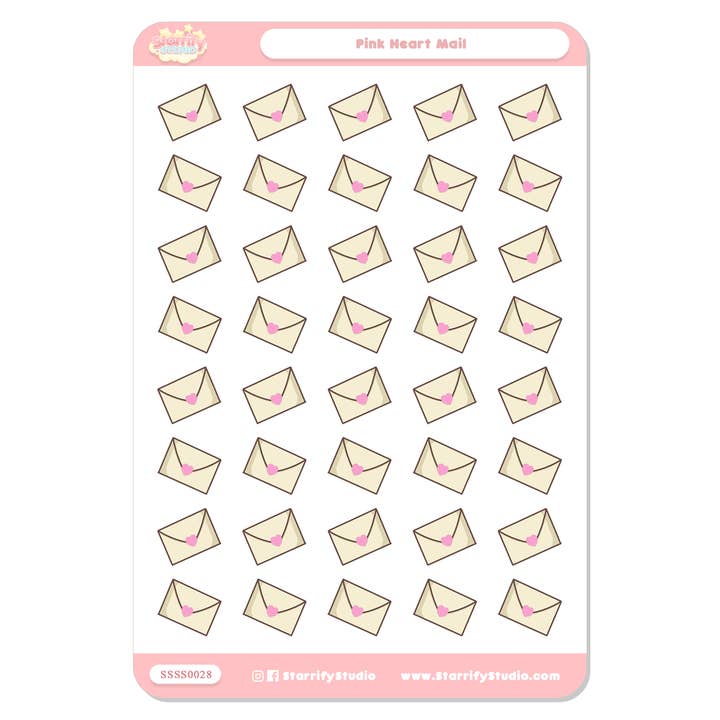 Feuille d'autocollants pour courrier en forme de cœur rose pour la vente par Pastel Dreamer, LLC.