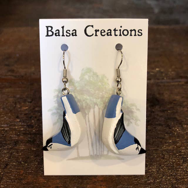 Women of the Cloud Forest - Wholesale Dangle Earrings - White-breasted Nuthatch Balsa Earrings