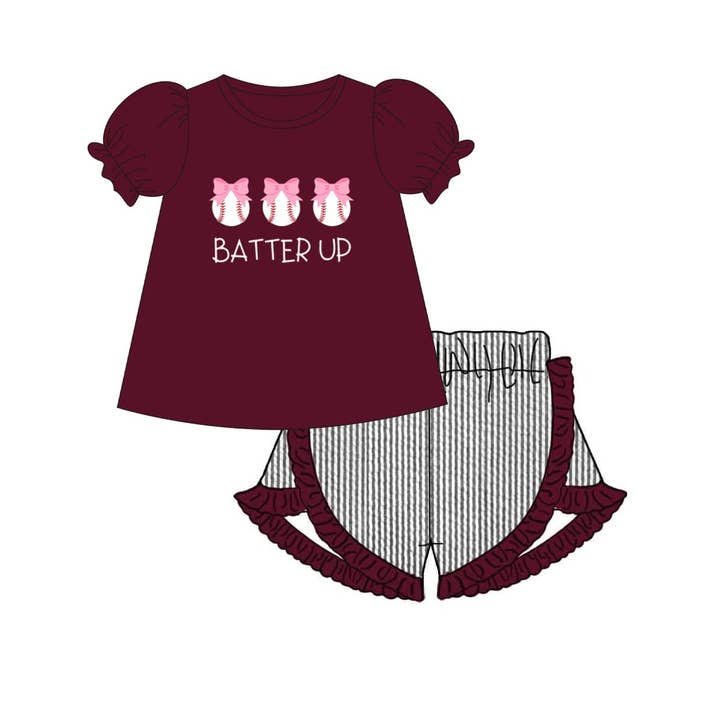 Bordeaux Collegiate "Batter Up" honkbalstrik-shortset voor wholesale door Little Peas