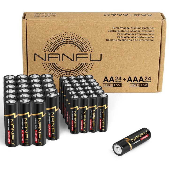NANFU 24 Double AA + 24 Triple AAA Batteries 48 Count Combo Pack for wholesale by Sixale