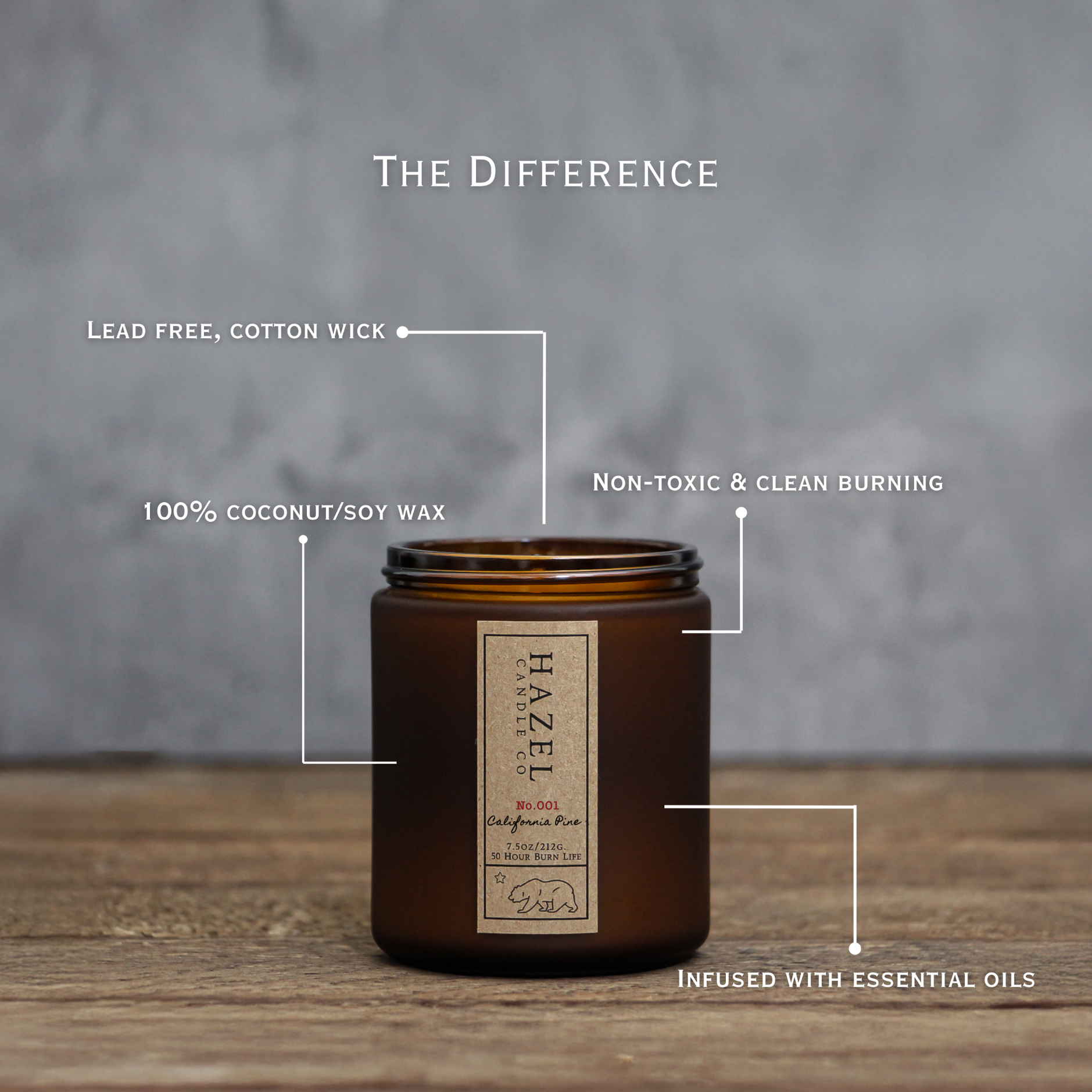 Hazel Candle Co. – Großhandel Kerze im Glas / gefüllte Kerze – Kalifornische Kiefer duftende Kokosnuss-Sojawachskerze, ungiftig2