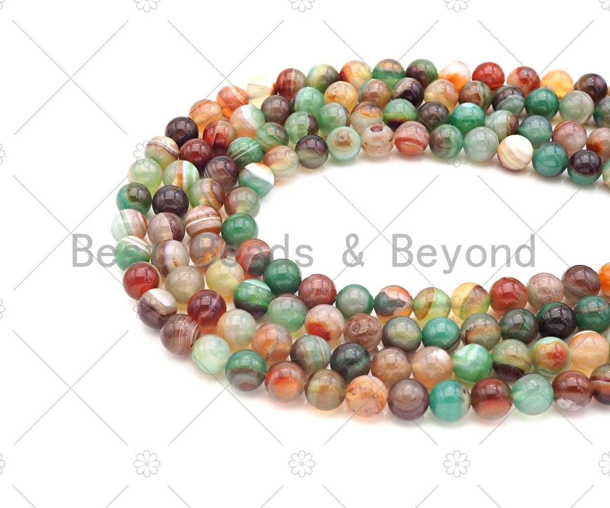 BestBeads&Beyond - Wholesale Beads - High Quality Green Brown Banded Agate Smooth Round Beads, 6mm/8mm/10mm/12mm Agate, Natural Agate Beads, 15.5"Full Strand, Sku#UA2192
