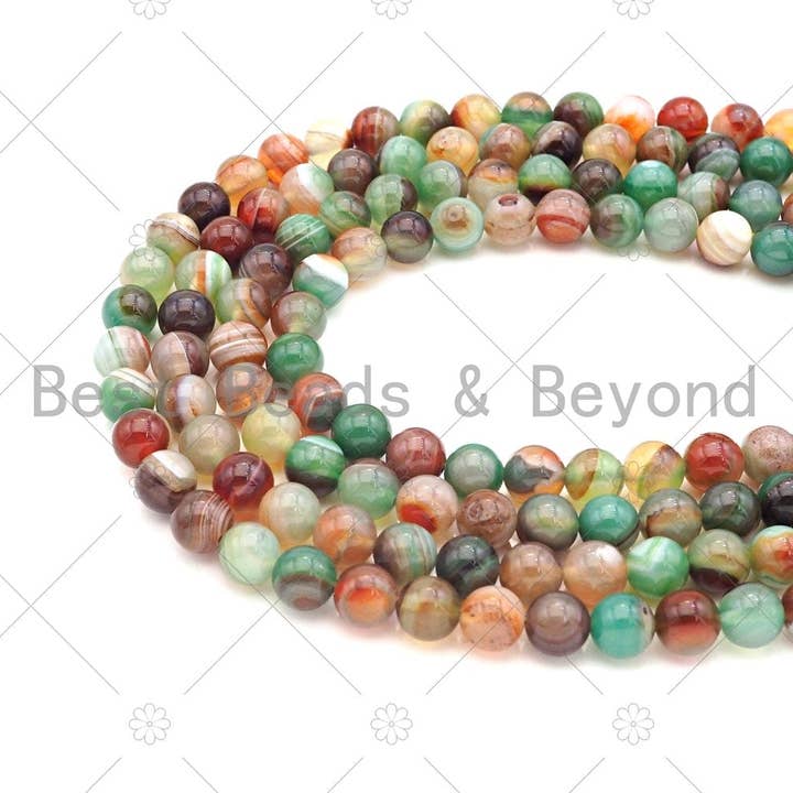 BestBeads&Beyond - Wholesale Beads - High Quality Green Brown Banded Agate Smooth Round Beads, 6mm/8mm/10mm/12mm Agate, Natural Agate Beads, 15.5"Full Strand, Sku#UA2192