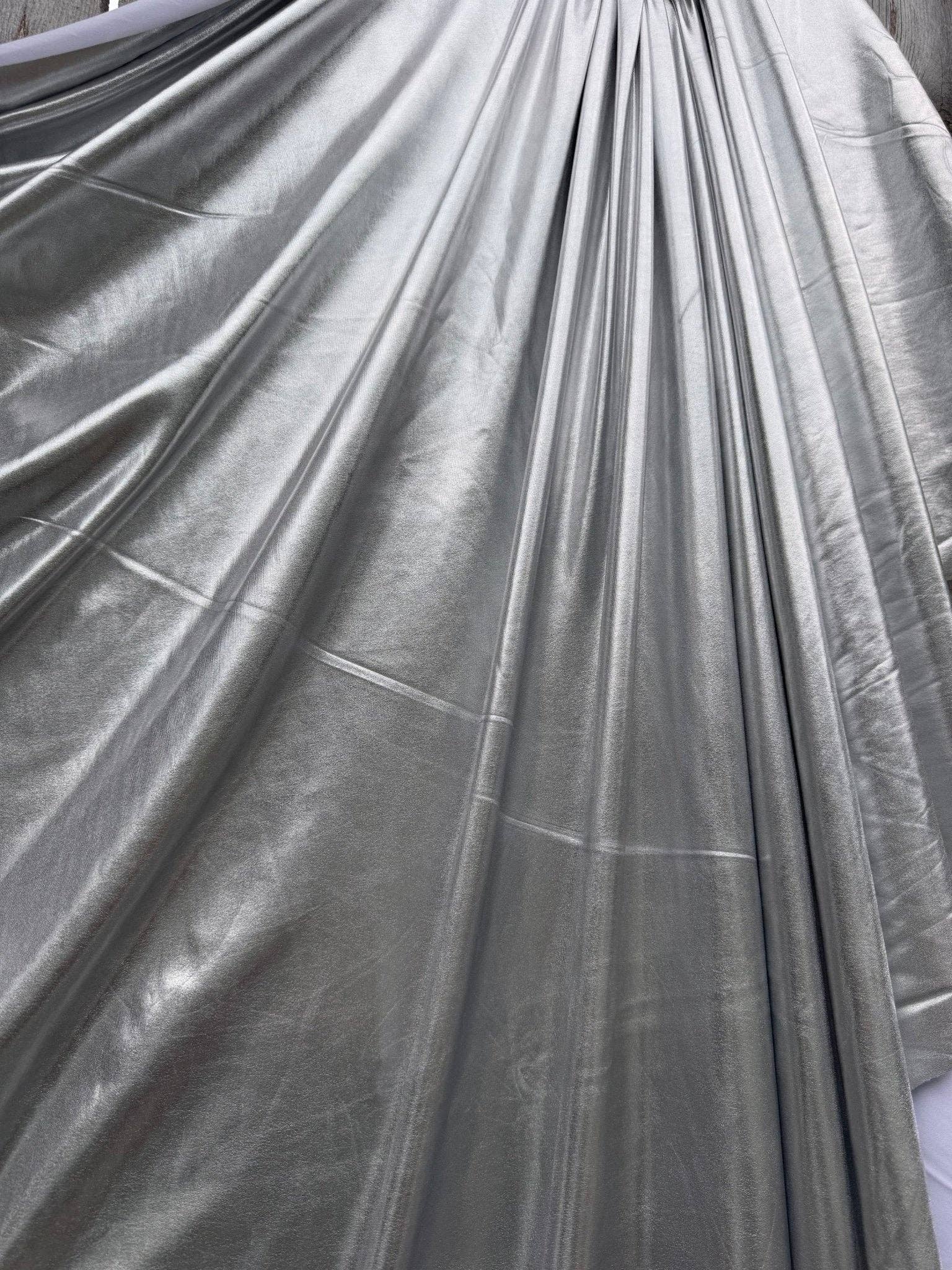 GalaTextile - Wholesale Fabric - Silver Spandex Lame Foil Fabric by Yard Super Stretch Metallic Lame All Over Foil on Stretch Knit for Dance Wear Costumes, Dresses, Leggings5