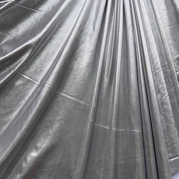 GalaTextile - Wholesale Fabric - Silver Spandex Lame Foil Fabric by Yard Super Stretch Metallic Lame All Over Foil on Stretch Knit for Dance Wear Costumes, Dresses, Leggings5