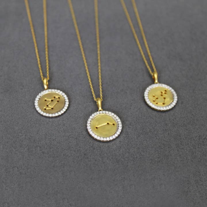 1/20 Cttw CZ Zodiac Astrology Halo Pendant Necklace set Yell for wholesale by Prime and Pure