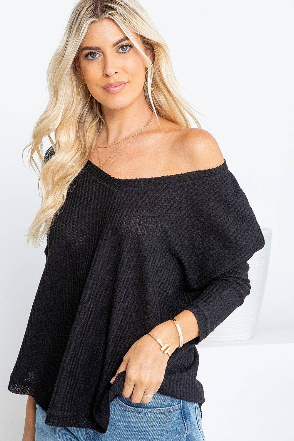 Sweet Lovely by Jen - Vente Haut en maille – femme - SW277 COL V MANCHES LONGUES DOLMAN0