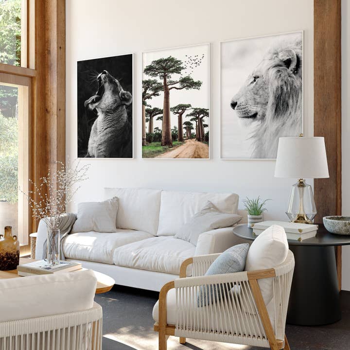 Wall Art For Living Room Canvas | Set of 3 African Wildlife Wall art Prints for wholesale by About Wall Art