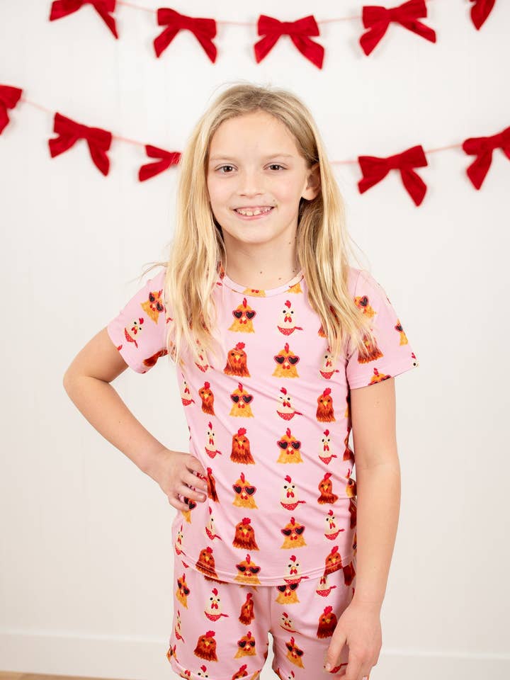 Valentine Chickens Toddler/Youth Bamboo Pajama Set for wholesale by American Farm Company