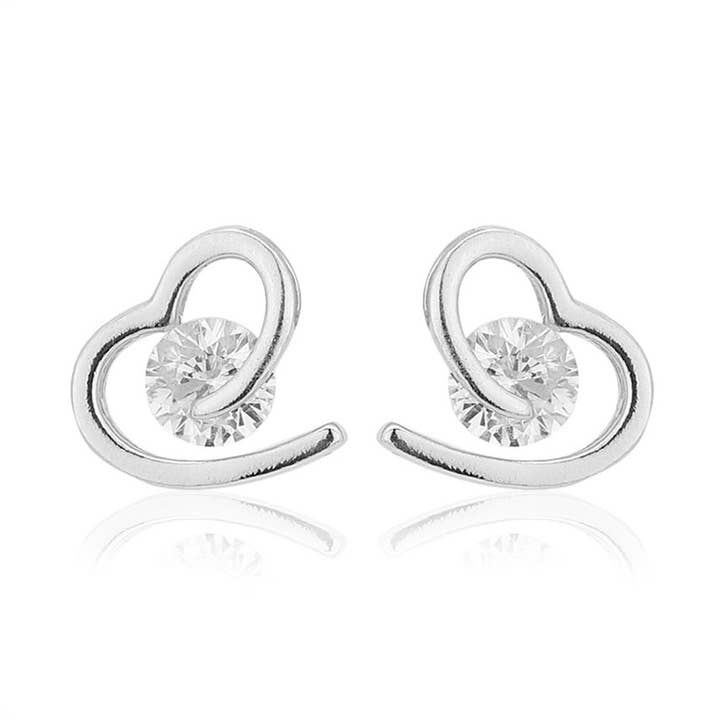 Clous d'oreilles Heartcurls avec zircone, argent rhodié pour la vente par Vanbelle