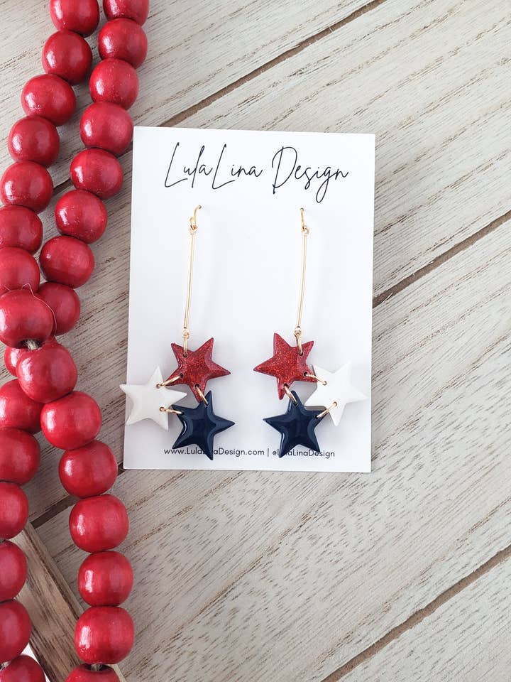 Cascading Stars | Polymer Clay Röd Vit Blå Patriotisk för wholesale av LulaLina Design